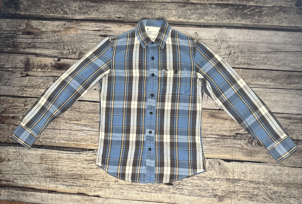 American Eagle Plaid Flannel Button Up Shirts Mens XS Blue